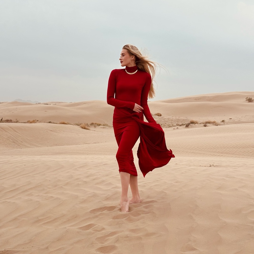 Elegant Red Long Sleeve Dress